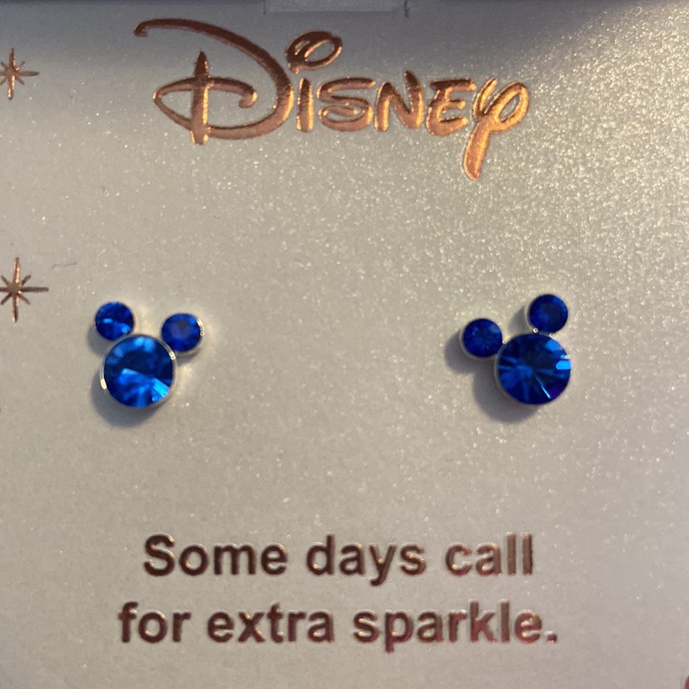 Disney Mickey Mouse Earrings - fine silver with blue stones NEW